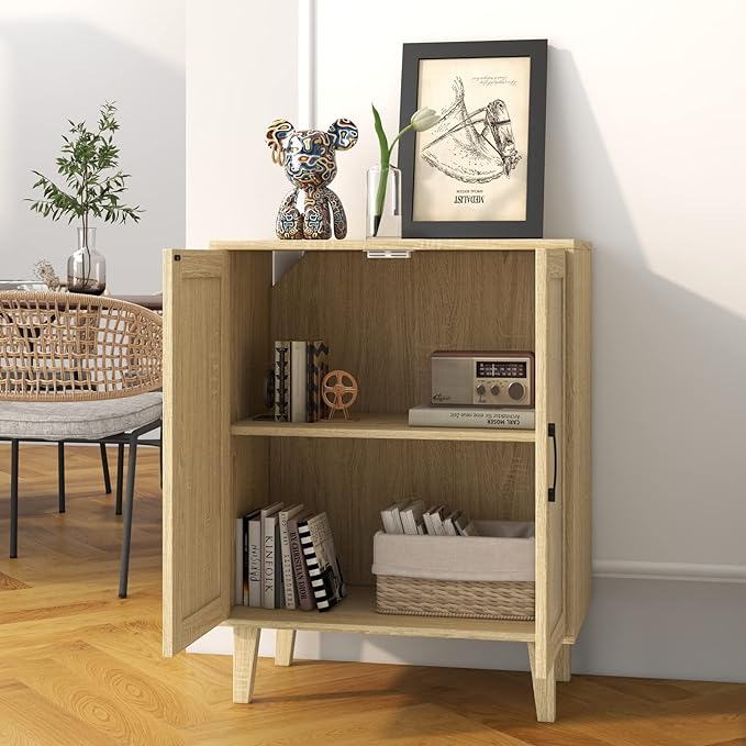 Buffet Cabinet Sideboard with Rattan Decorated Doors