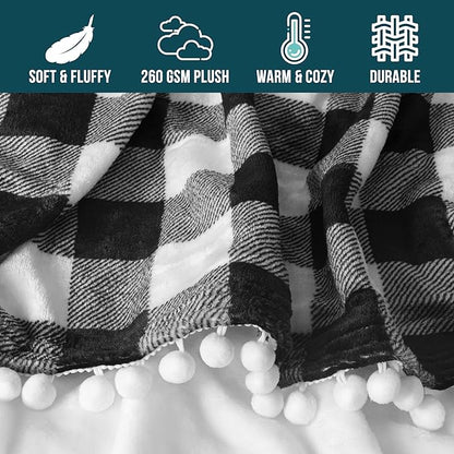 Black White Buffalo Plaid Throw Blanket