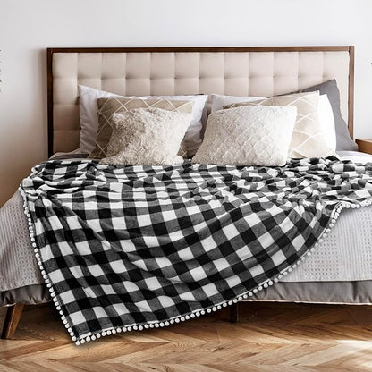 Black White Buffalo Plaid Throw Blanket