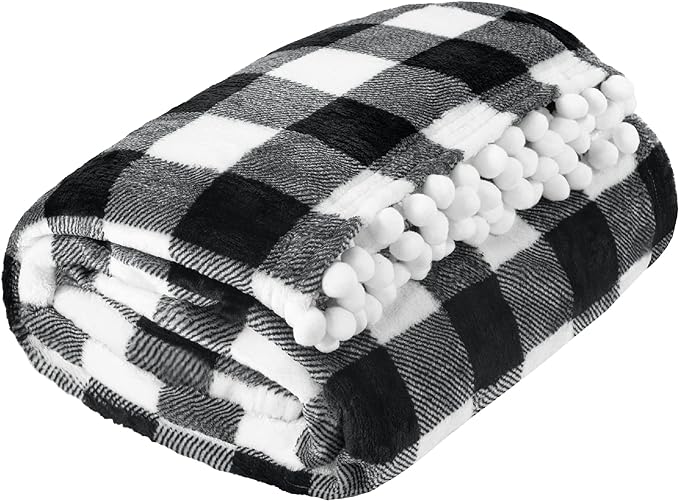 Black White Buffalo Plaid Throw Blanket