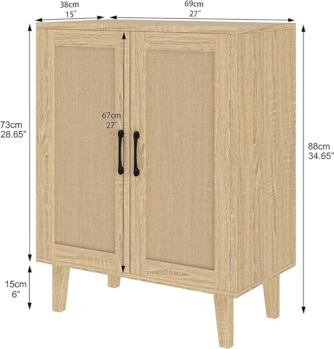 Buffet Cabinet Sideboard with Rattan Decorated Doors