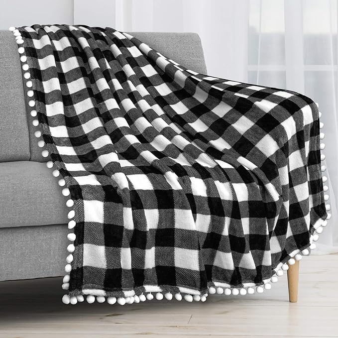 Black White Buffalo Plaid Throw Blanket