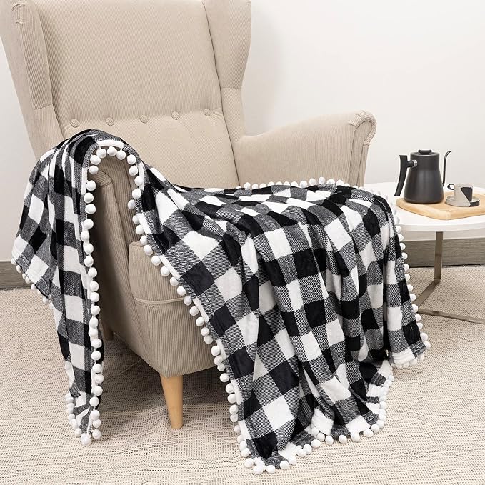 Black White Buffalo Plaid Throw Blanket