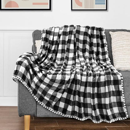 Black White Buffalo Plaid Throw Blanket