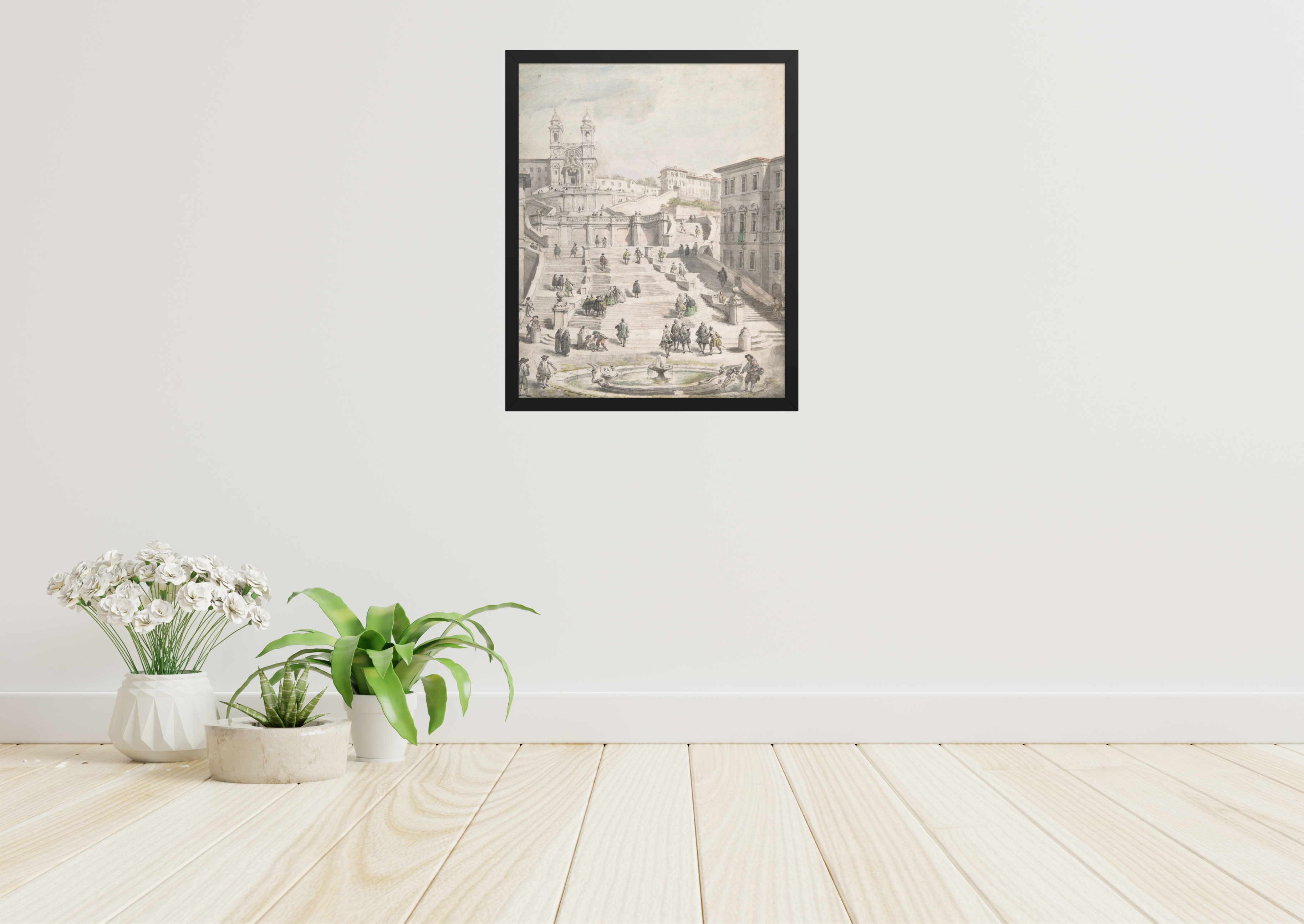 Scalinata della Trinità dei Monti by Giovanni Paolo Panini - Framed poster