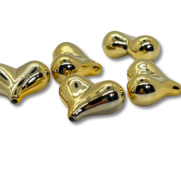 Large Gold Puffy Heart Charms