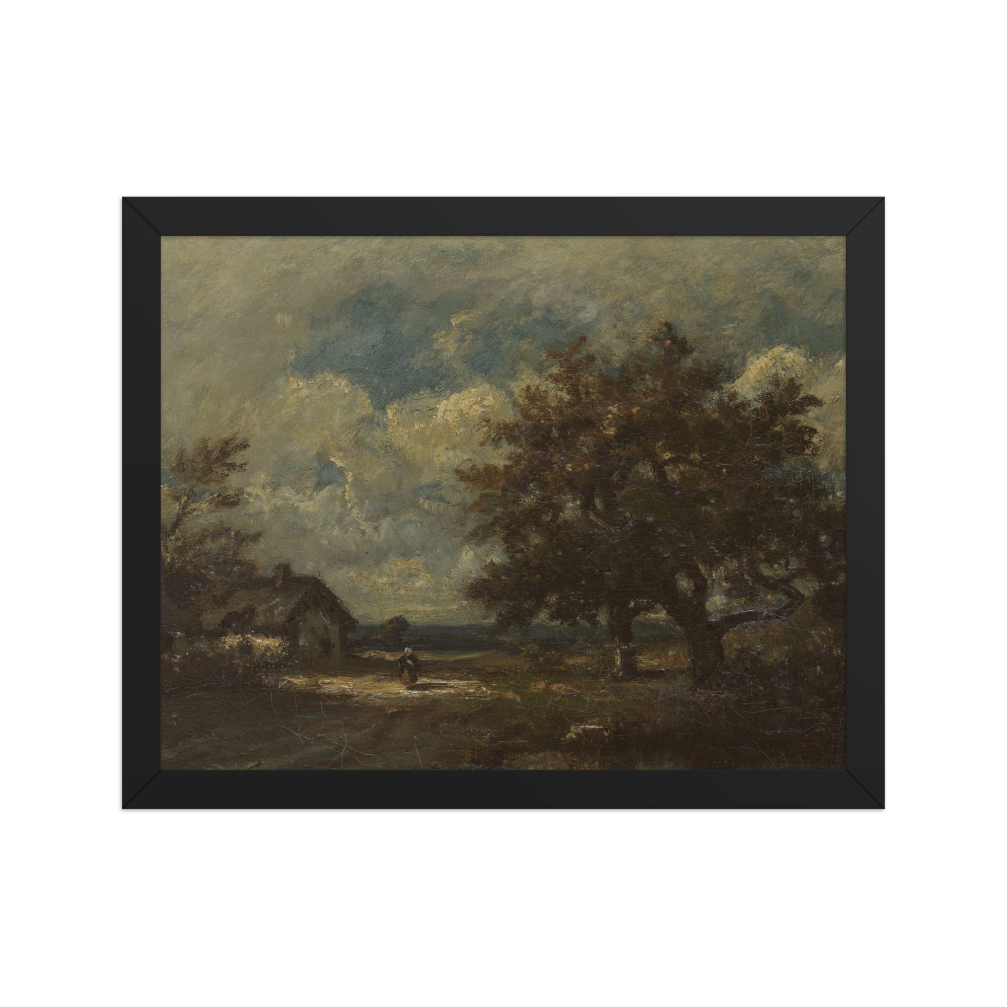 The Cottage by the Roadside, Stormy Sky by Jules Dupré - Framed Art