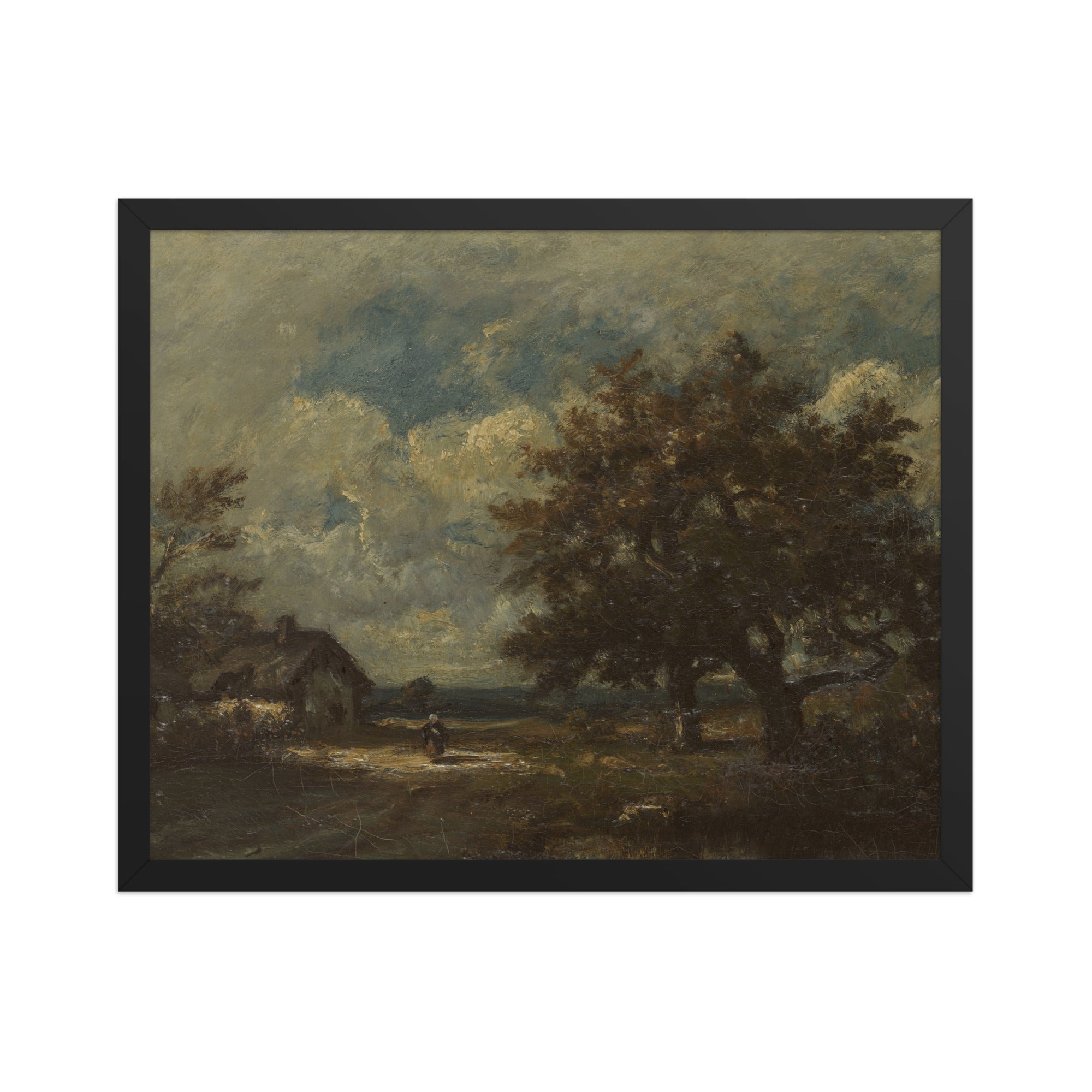 The Cottage by the Roadside, Stormy Sky by Jules Dupré - Framed Art