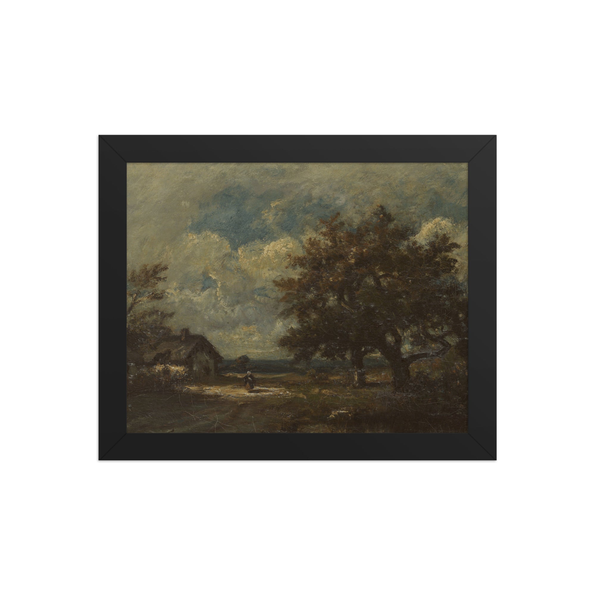 The Cottage by the Roadside, Stormy Sky by Jules Dupré - Framed Art