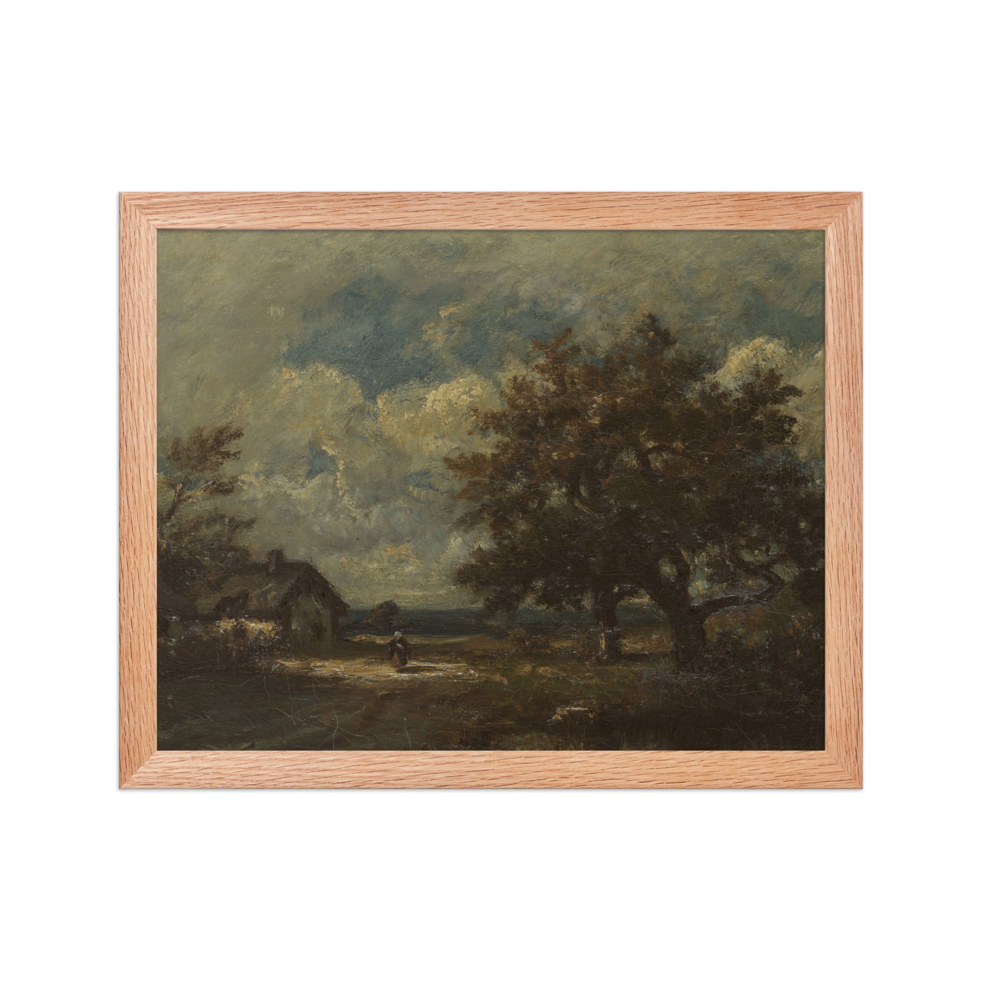 The Cottage by the Roadside, Stormy Sky by Jules Dupré - Framed Art