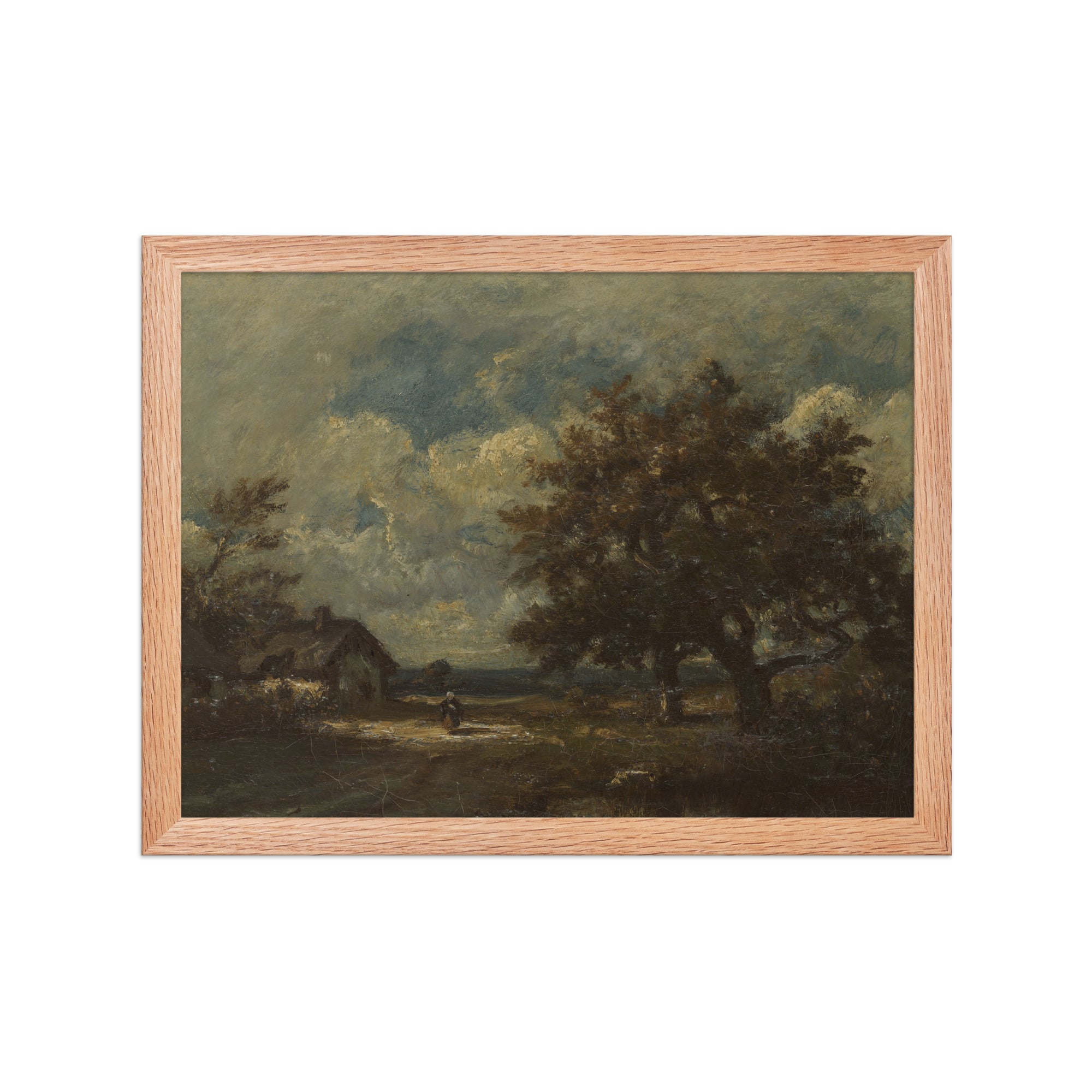 The Cottage by the Roadside, Stormy Sky by Jules Dupré - Framed Art