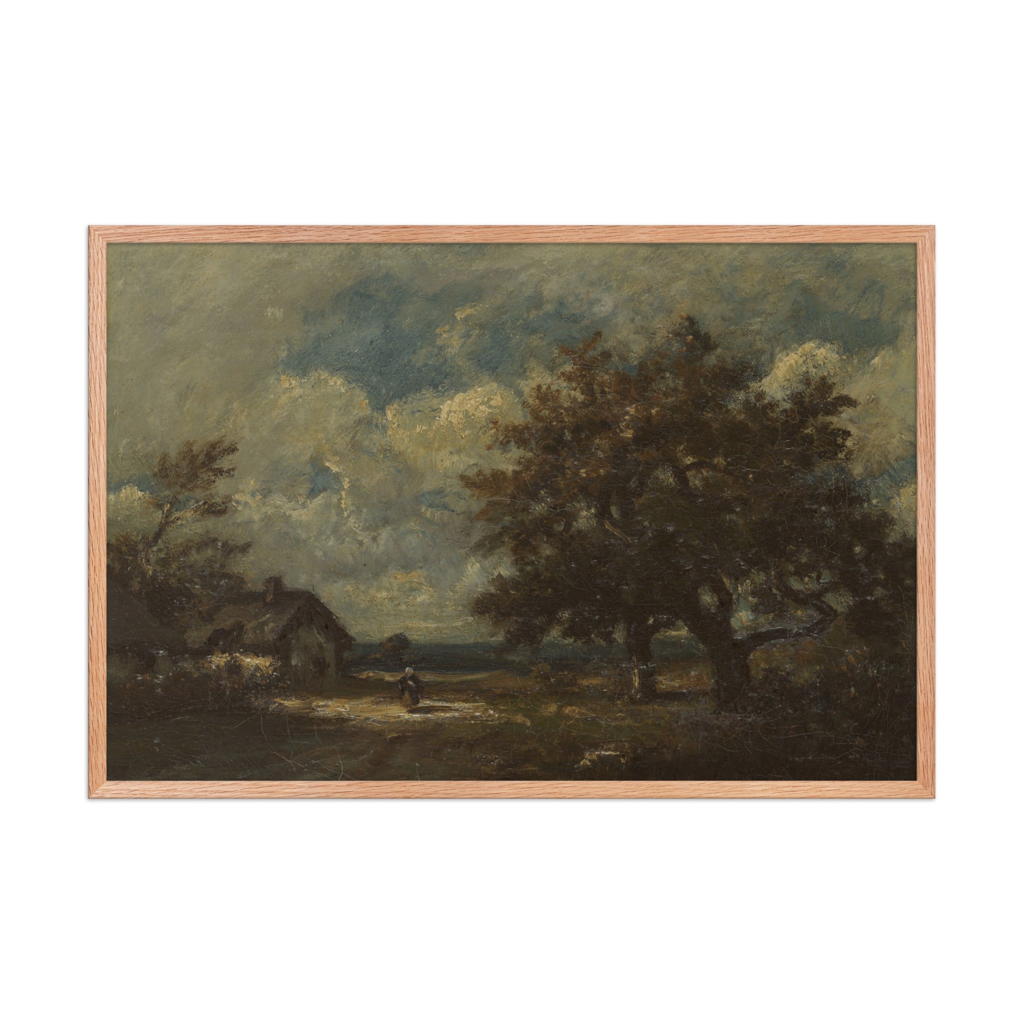 The Cottage by the Roadside, Stormy Sky by Jules Dupré - Framed Art