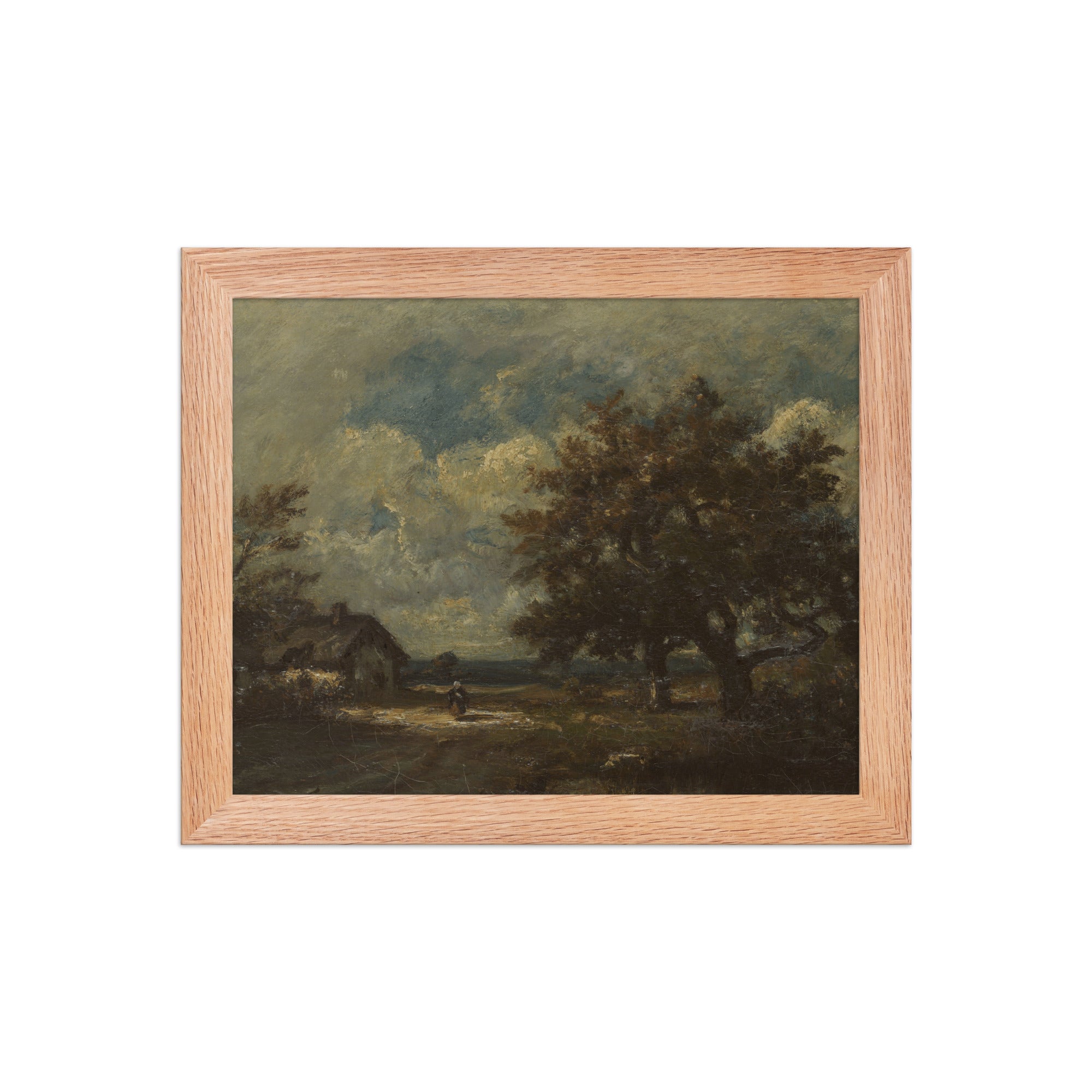 The Cottage by the Roadside, Stormy Sky by Jules Dupré - Framed Art